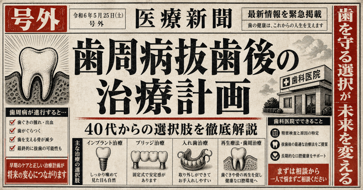 歯周病でグラグラの歯…抜歯後の治療計画はどう立てる？費用も解説