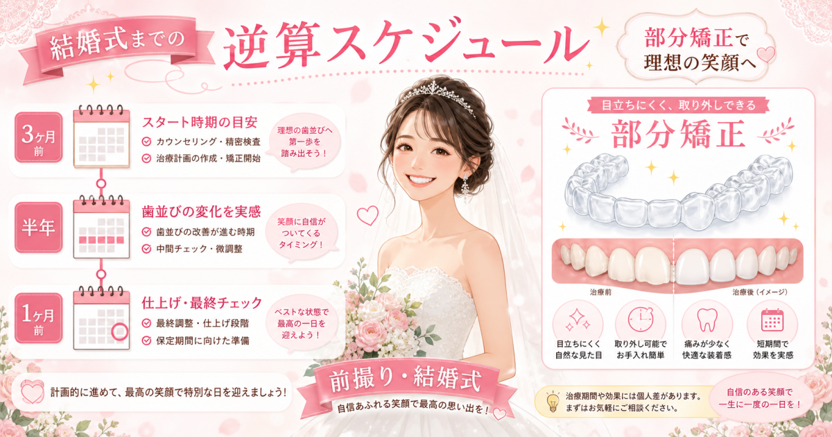 結婚式の歯並びは部分矯正で間に合う?前撮りからの逆算スケジュール