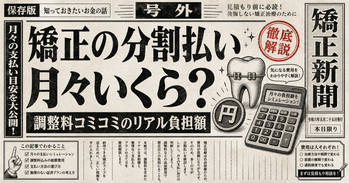 矯正の分割払いは月々いくら？調整料コミコミのリアルな負担額