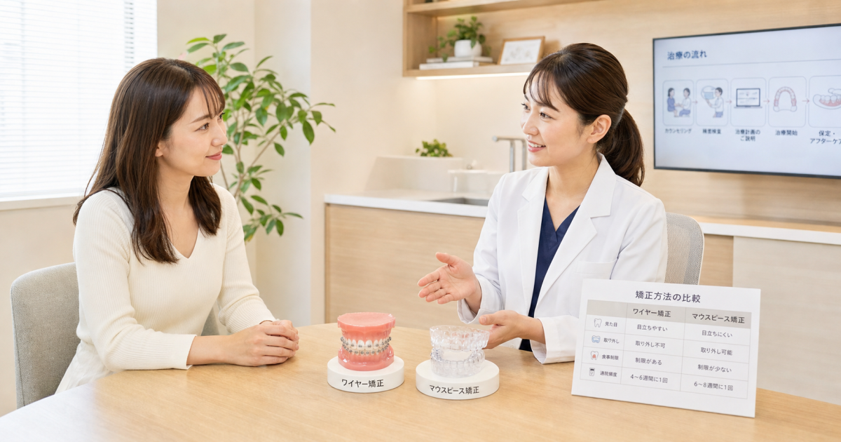 ワイヤーと透明装置どちらがいい?自己管理や通院が不安な方の選び方