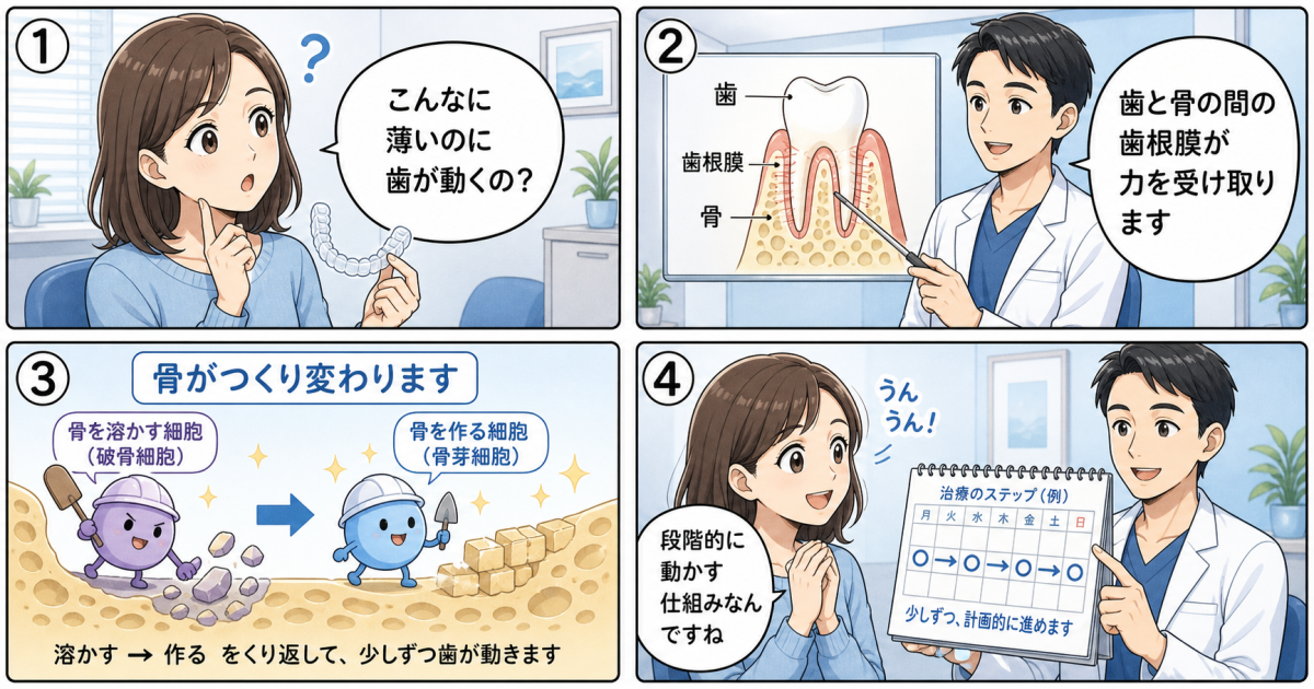 なぜ透明なマウスピースで歯が動く?解剖学的な仕組みと期間を解説
