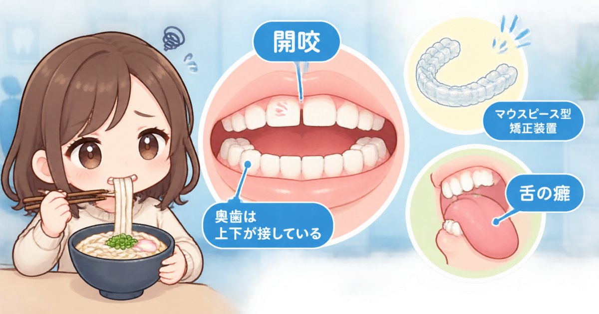 前歯が閉じず麺が噛み切れない？開咬の矯正とマウスピースの適応