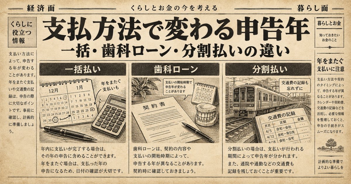 一括払い・歯科ローン・医院への分割払いで変わる申告年と控除対象額