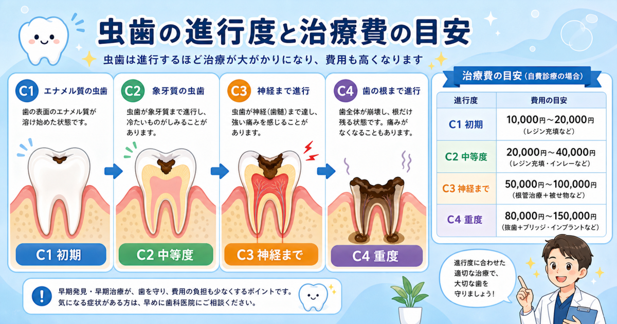 放置した虫歯はどうなる?進行度別(C1〜C4)の治療内容と費用相場