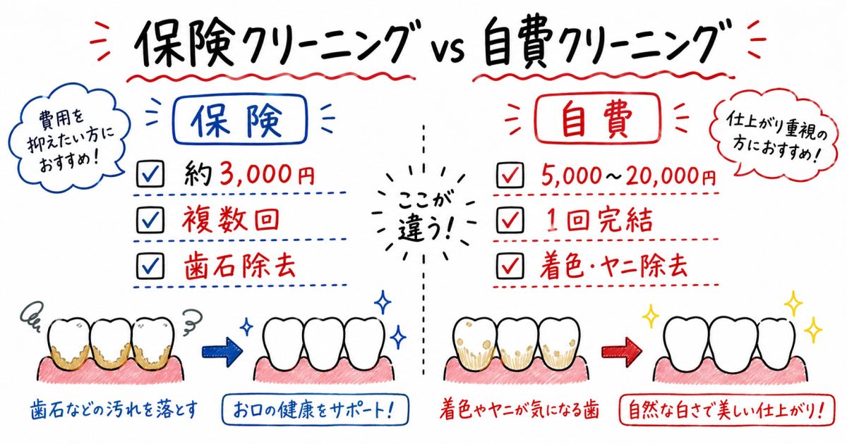 歯のクリーニングは保険と自費でどう違う？費用と回数を徹底比較