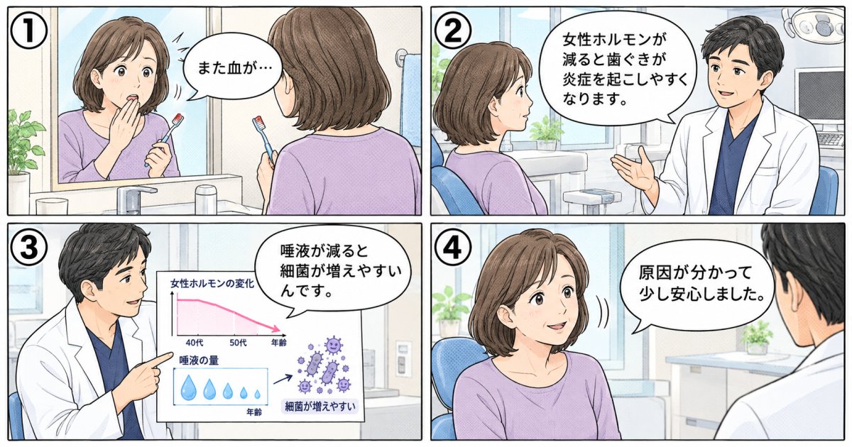 更年期になるとなぜ歯周病リスクが上がるのか 女性ホルモンの減少が歯ぐきと唾液に与える影響