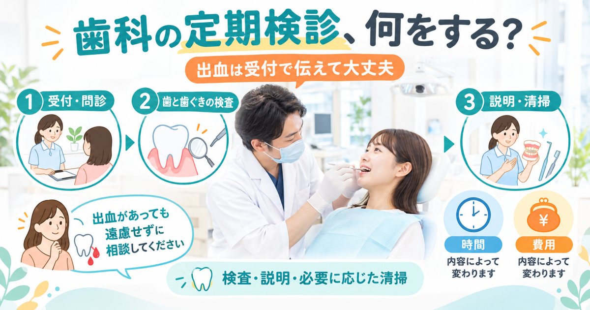 歯科の定期検診は何をする？出血が気になる人の当日の流れと時間・費用