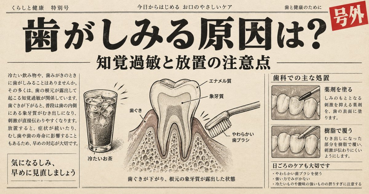 冷たいものや歯磨きで歯がしみる原因は？知覚過敏と放置の注意点