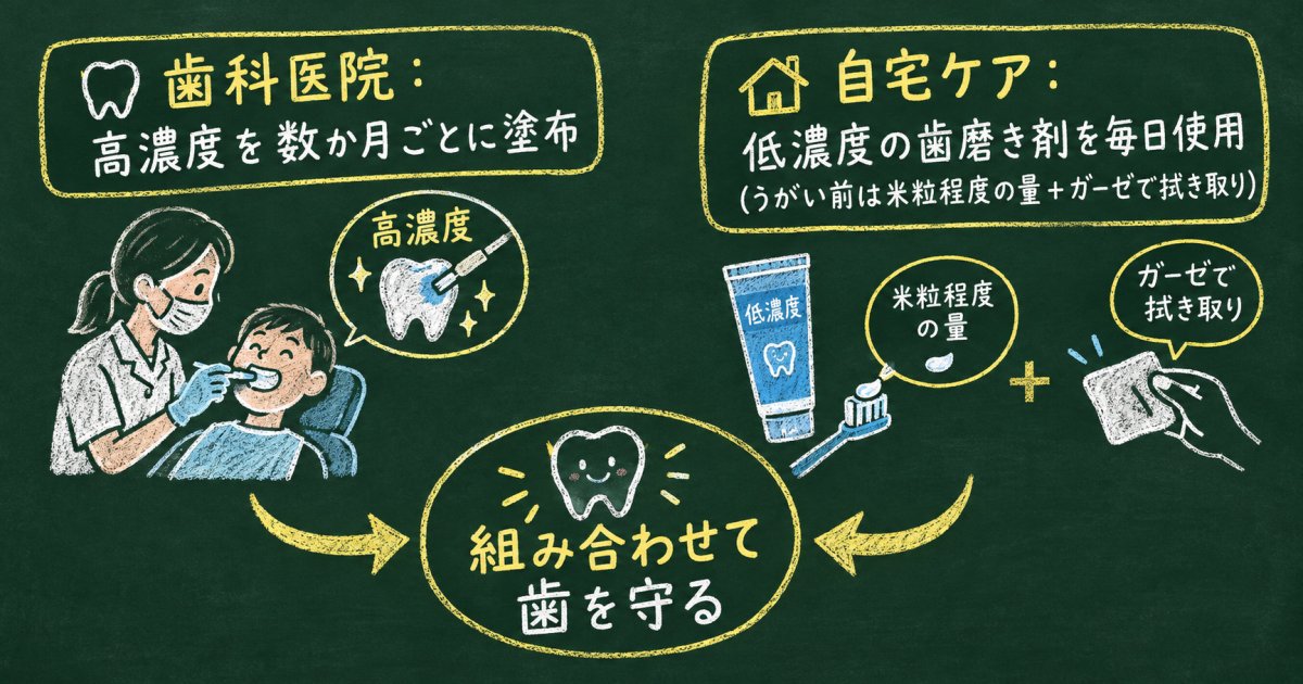 歯科医院のフッ素塗布と自宅のフッ素入り歯磨き剤、役割と使い方の違い